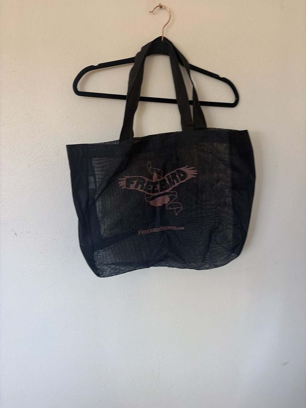 Freebird Reusable Burlap Jute Tote Bag Black Shoulder Strap